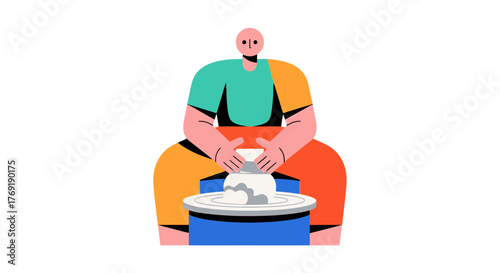 Illustrated Artisan: Crafting Pottery on the Wheel in Vibrant Colors against Black