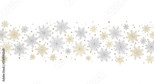 Golden and Silver Snowflakes Border Sparkling Festive Elegance