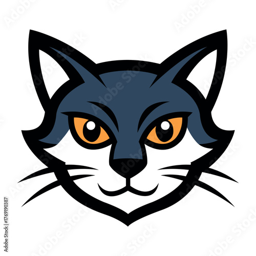 Cat face logo vector  curious pet design with large eyes