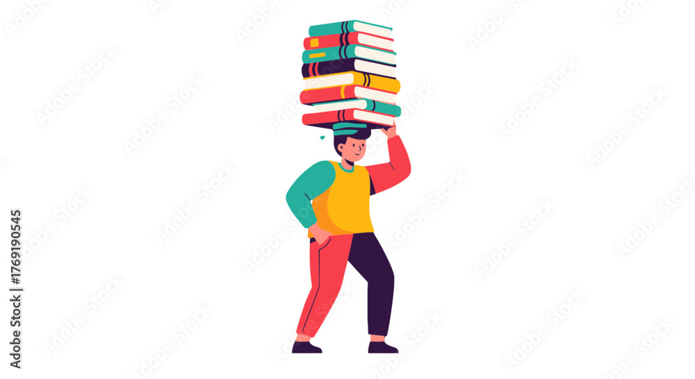Obraz premium Illustration Of A Person Carrying Books Symbolizing Knowledge And Education