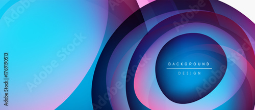 Abstract colorful layers create dynamic background. Circles, curves, gradients blend into modern design. Vivid hues evoke energy, depth.