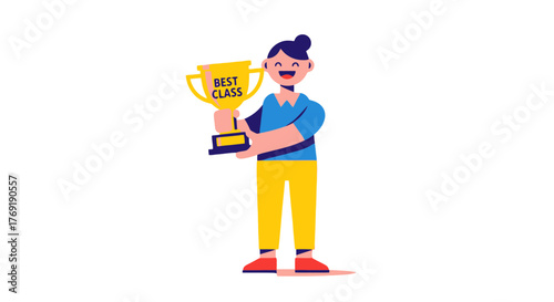 Illustration Of A Person Holding a Trophy Signifying Best Class Achievement