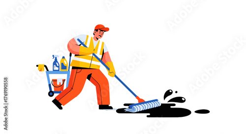 Illustration Of A Person Cleaning With A Mop, Maintaining Cleanliness In High Quality Design