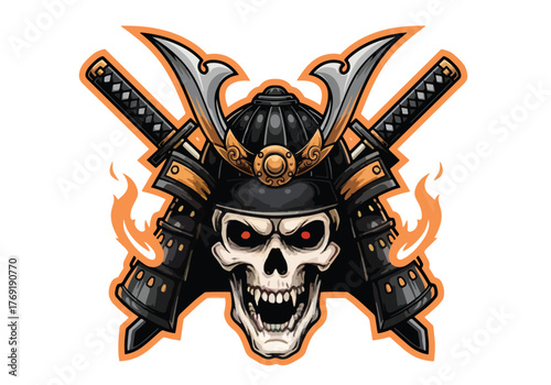 Fierce samurai skull gaming logo mascot design - Gaming logo - Gaming Mascot - esport mascot stock illustration