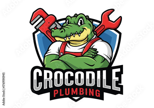 Crocodile plumbing mascot logo for general services - Gaming logo - Gaming Mascot - esport mascot stock illustration