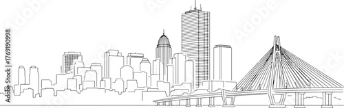 Refined Boston Skyline Vector Art on Transparent Layout for Contemporary Graphic Elements