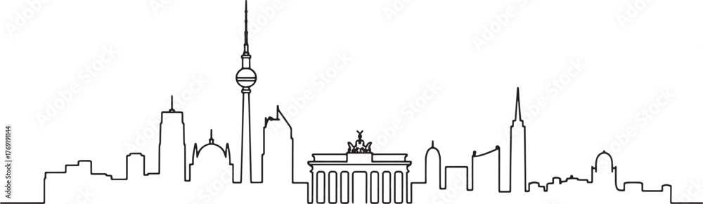 Naklejka premium Dynamic Berlin Skyline Outline Silhouette on Transparent Backdrop Ideal for Editorial Graphics