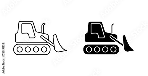 Bulldozer Icon Vector – Construction Vehicle Symbol, Heavy Equipment Machinery Illustration