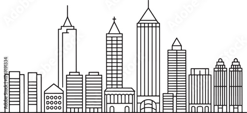 Atlanta Skyline Outline Art USA Cityscape Linear Style Illustration American Urban Scene