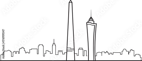 Buenos Aires Argentina Skyline Minimalist Black Line Art Illustration on Transparent Backdrop