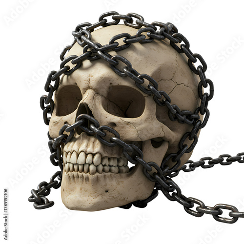 Eerie skull entangled in chains evokes mystery and intrigue, perfect for Halloween or gothic themes, adding dark fantasy to your project or design