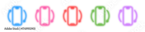 Neon phone rotation vector icons, Glowing screen orientation symbol, Bright mobile rotate marker and Luminous device turn icon