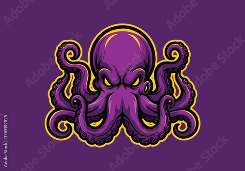 Fierce purple octopus gaming mascot logo design - Gaming logo - Gaming Mascot - esport mascot stock illustration
