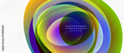 Abstract colorful layers create dynamic circular design. Vibrant gradients blend, forming modern background element. Smooth transitions, visual appeal.