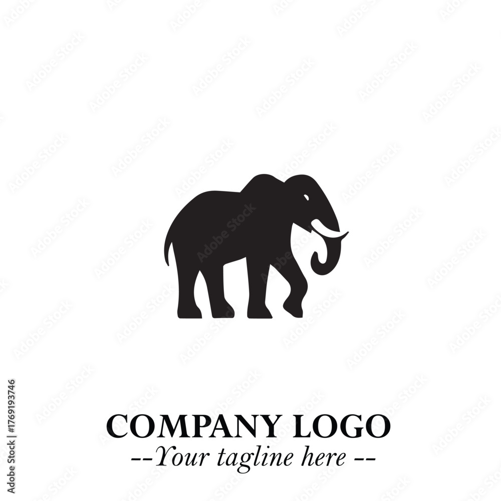 Obraz premium Majestic Elephant Logo Symbol in Black on White Background with Elegant Minimalist Modern Design