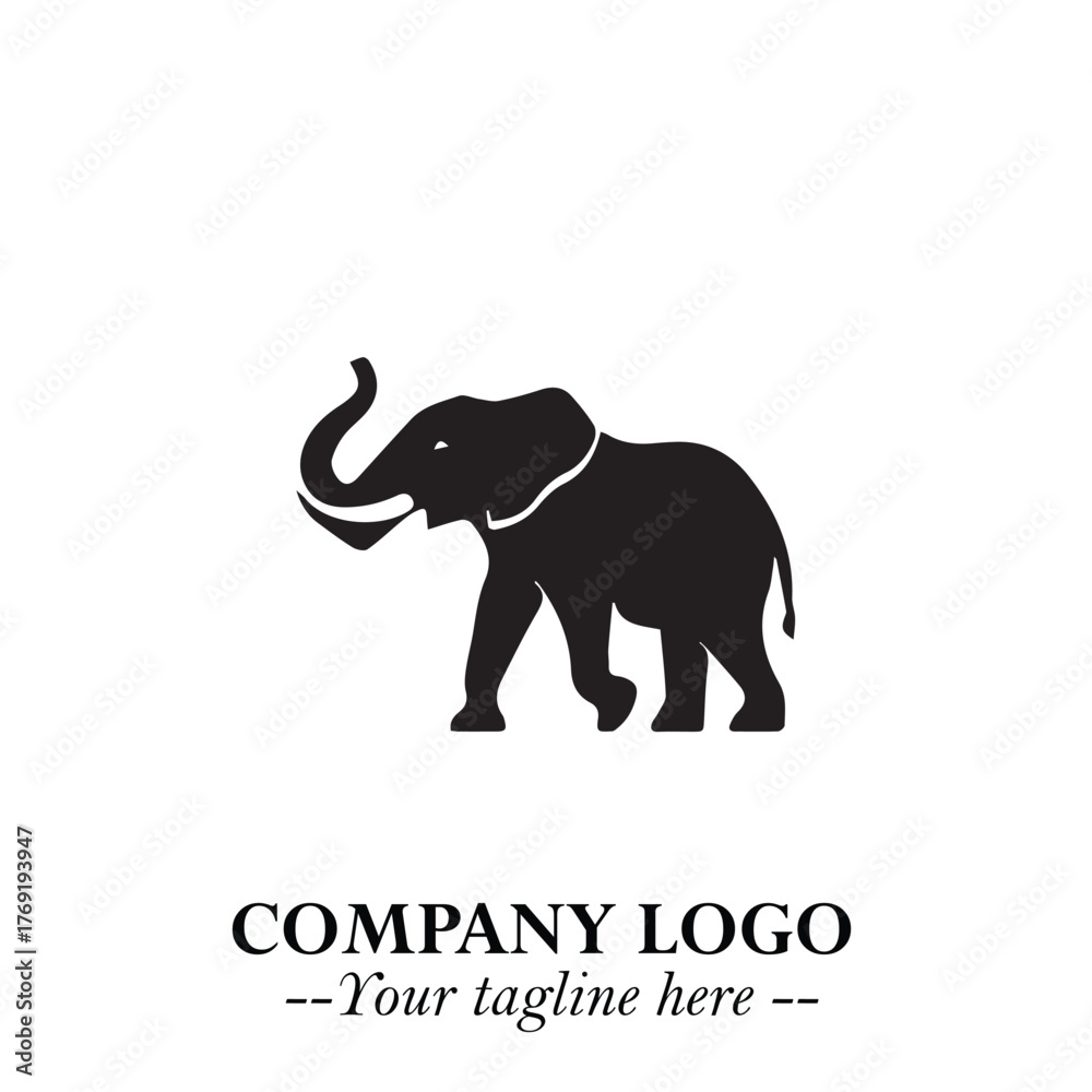 Obraz premium Majestic Elephant Logo Symbol in Black on White Background with Elegant Minimalist Modern Design