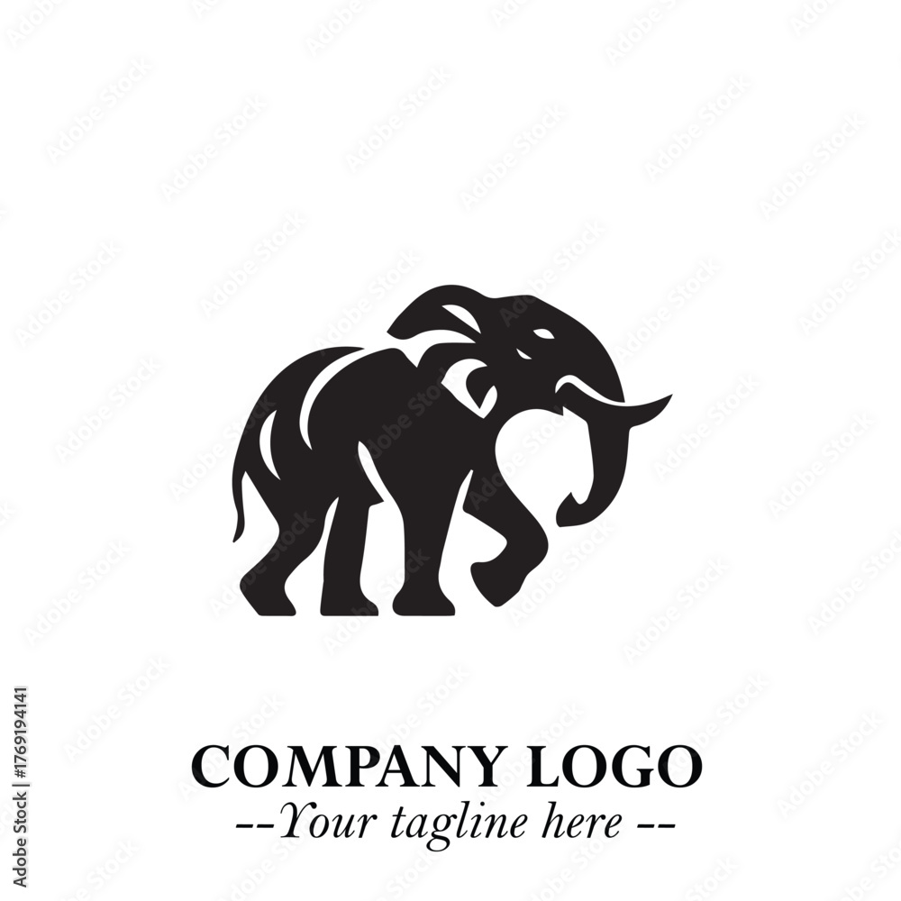 Obraz premium Majestic Elephant Logo Symbol in Black on White Background with Elegant Minimalist Modern Design