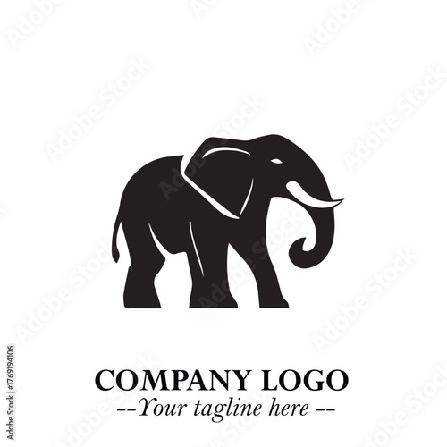 Majestic Elephant Logo Symbol in Black on White Background with Elegant Minimalist Modern Design