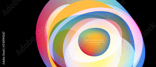 Abstract colorful layers create circular design. Vibrant hues blend, forming dynamic visual effect. Modern background element.