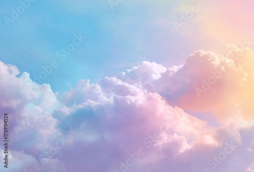 Pastel Sky with Colorful Clouds. Dreamy Soft Cloudscape.