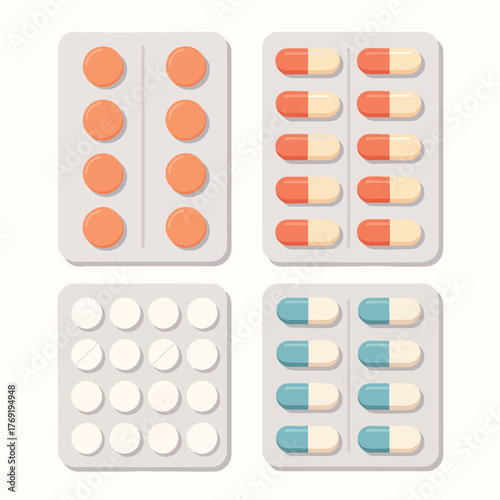 Medicine pills and capsules on blister packs