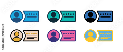 Customer Review Badge with Profile and Star Rating, Flat Vector Testimonial Icon for E commerce, UI, Landing Pages