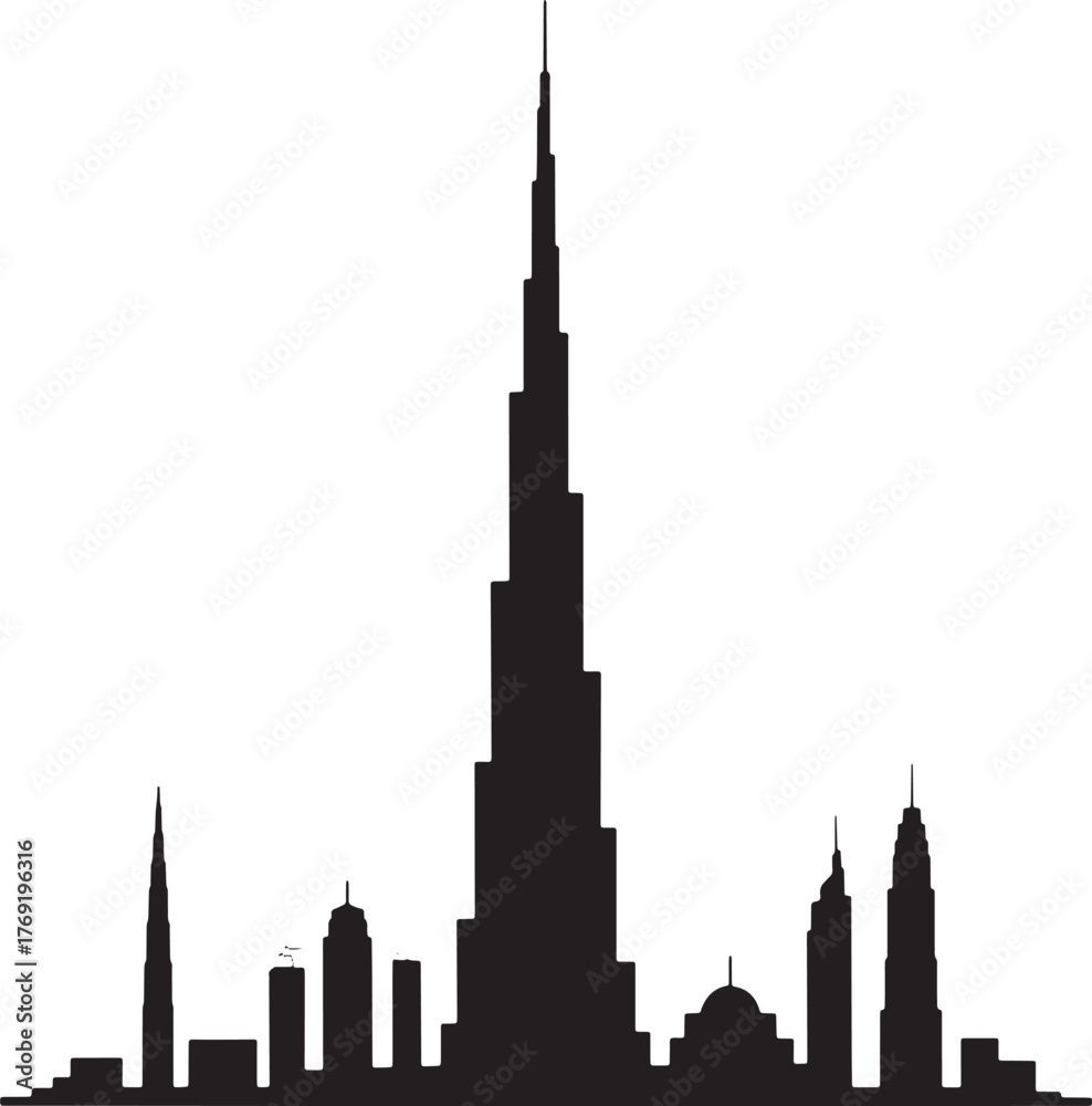 Obraz premium Dubai Skyline Silhouette Cityscape United Arab Emirates Skyscraper Architecture