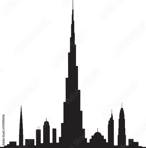 Dubai Skyline Silhouette Cityscape United Arab Emirates Skyscraper Architecture