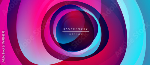 Abstract concentric circles, vibrant colors blend. Pink, blue, purple hues create dynamic visual effect. Modern design element.