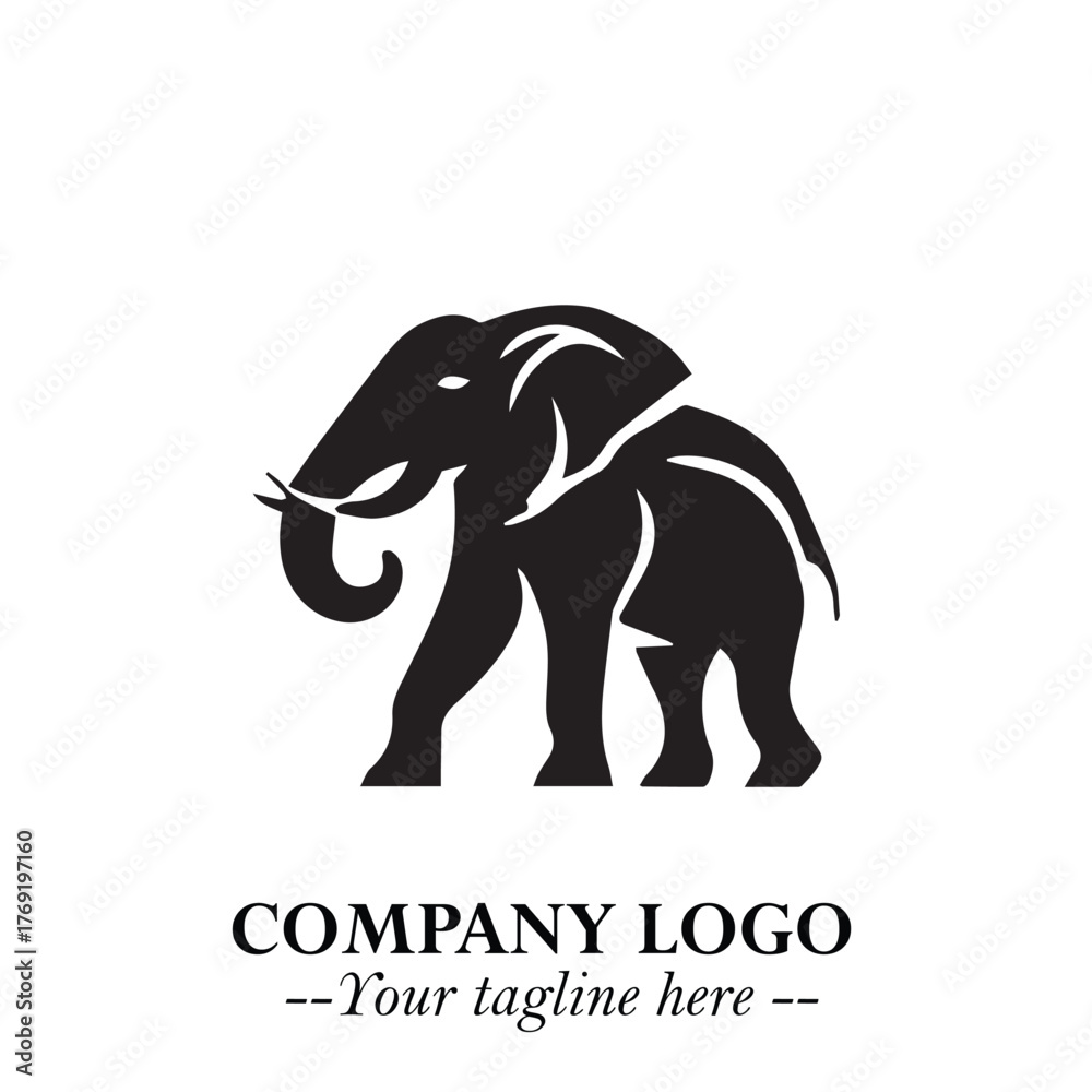 Obraz premium Majestic Elephant Logo Symbol in Black on White Background with Elegant Minimalist Modern Design