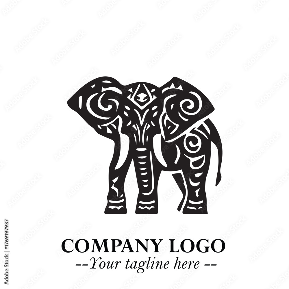 Fototapeta premium Majestic Elephant Logo Symbol in Black on White Background with Elegant Minimalist Modern Design