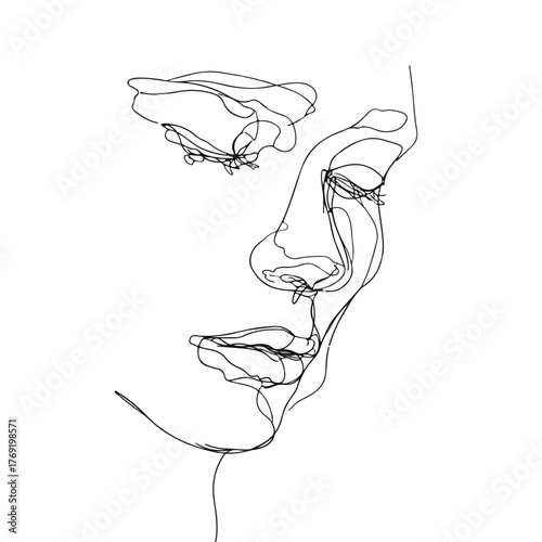 Elegant single-line portrait of melancholy face