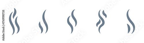 Smoke steam icon vector logo set. Smoke smell, steam aroma heat icon illustration. Hot vapor fire doodle line logo. Hit stink, coffee, fragrance flame elements. Vector illustration.