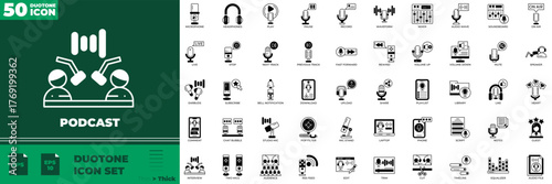 Podcast Duotone Editable Icons set. Vector illustration in modern thin duotone style of Podcast icons: broadcasting, conversation, sound, etc