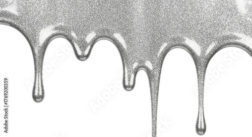  Glossy Silver Glitter Dripping Liquid Flowing Paint Effect on a transparent background PNG image PNG file