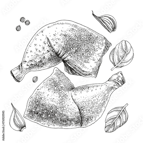 Raw chicken legs fresh meat vector