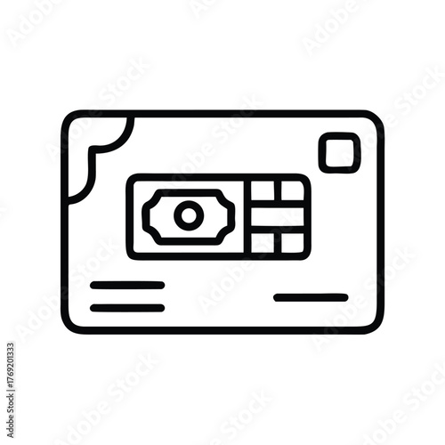 Credit Card Icon with Dollar Bill and Chip on White Background debit card payment