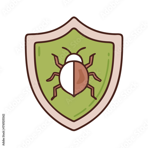 Shield icon with a bug for antivirus and cybersecurity protection insect