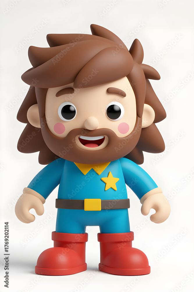 Fototapeta premium Cute 3D cartoon character with brown hair and beard