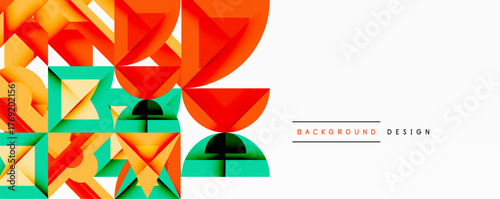 Abstract geometric pattern. Orange, green hues dominate design. Clean white space provides contrast, modern aesthetic.