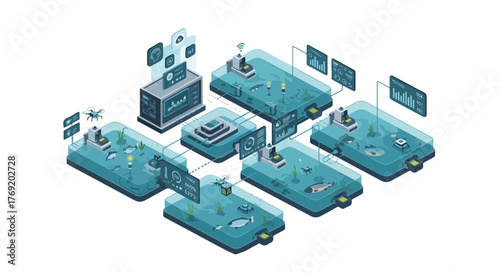 Smart Fishpond IOT Vector – IoT and AI Aquaculture Technology Illustration - Internet of Things Smart Fish Farm Pond and Water Monitoring Vector