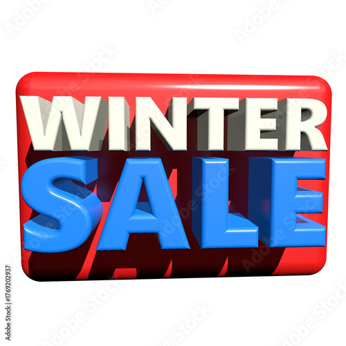 Bold 3d winter sale text on red background with black border