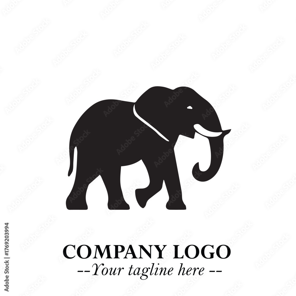 Obraz premium Majestic Elephant Logo Symbol in Black on White Background with Elegant Minimalist Modern Design