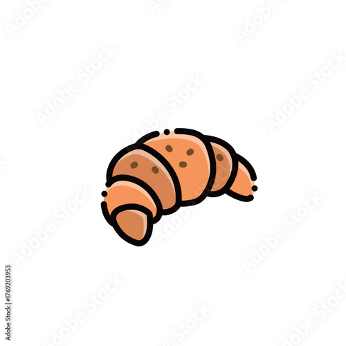This image shows a cute caramel croissant, warm and sweet. Ideal for tea time or food designs, with scalable vector