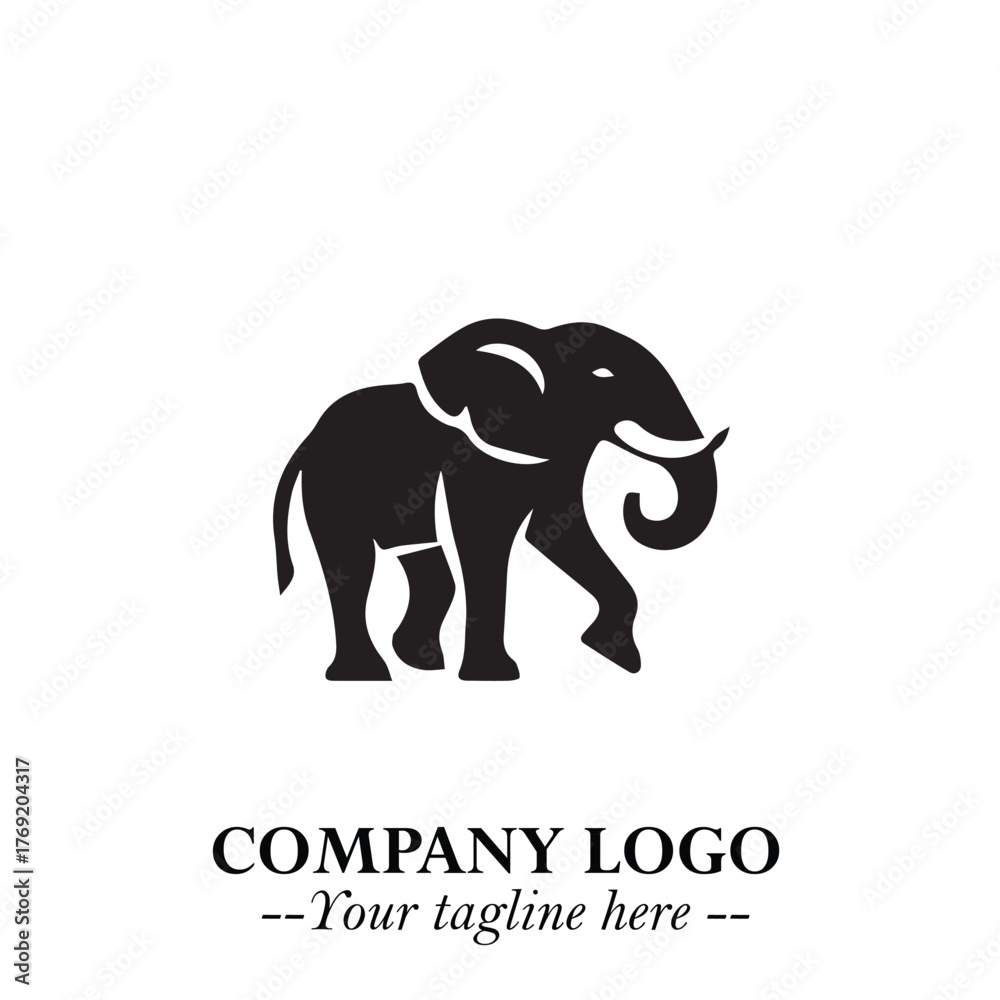 Obraz premium Majestic Elephant Logo Symbol in Black on White Background with Elegant Minimalist Modern Design