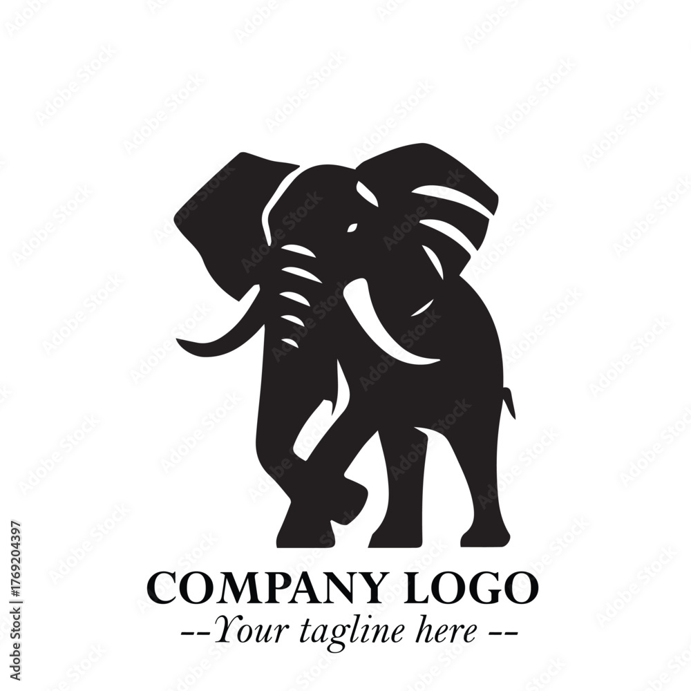 Obraz premium Majestic Elephant Logo Symbol in Black on White Background with Elegant Minimalist Modern Design