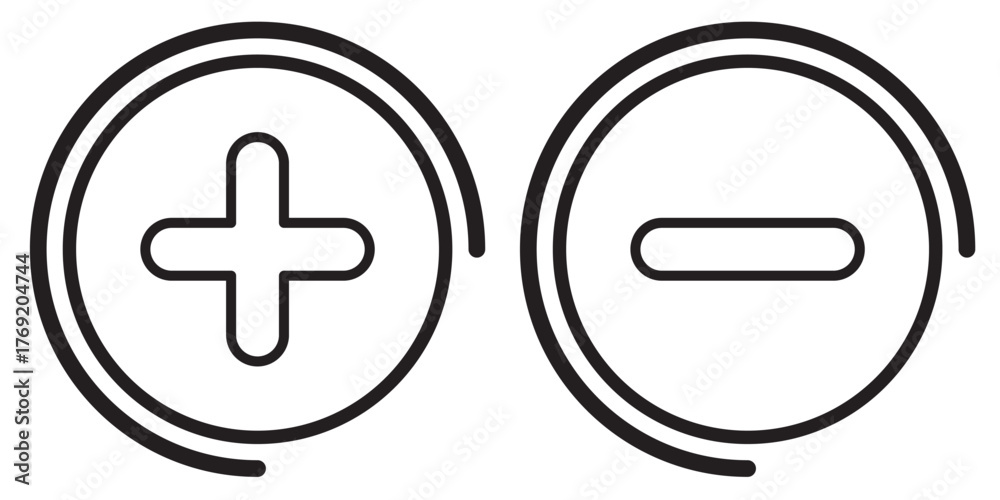 Fototapeta premium Plus and minus circular element icon symbols for basic math and simple graphic design elements illustration. Plus and minus sign addition subtraction math icon.