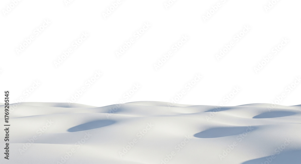 Fototapeta premium White snowdrift landscape on a transparent background, PNG image with gentle slopes and soft blue shadows
