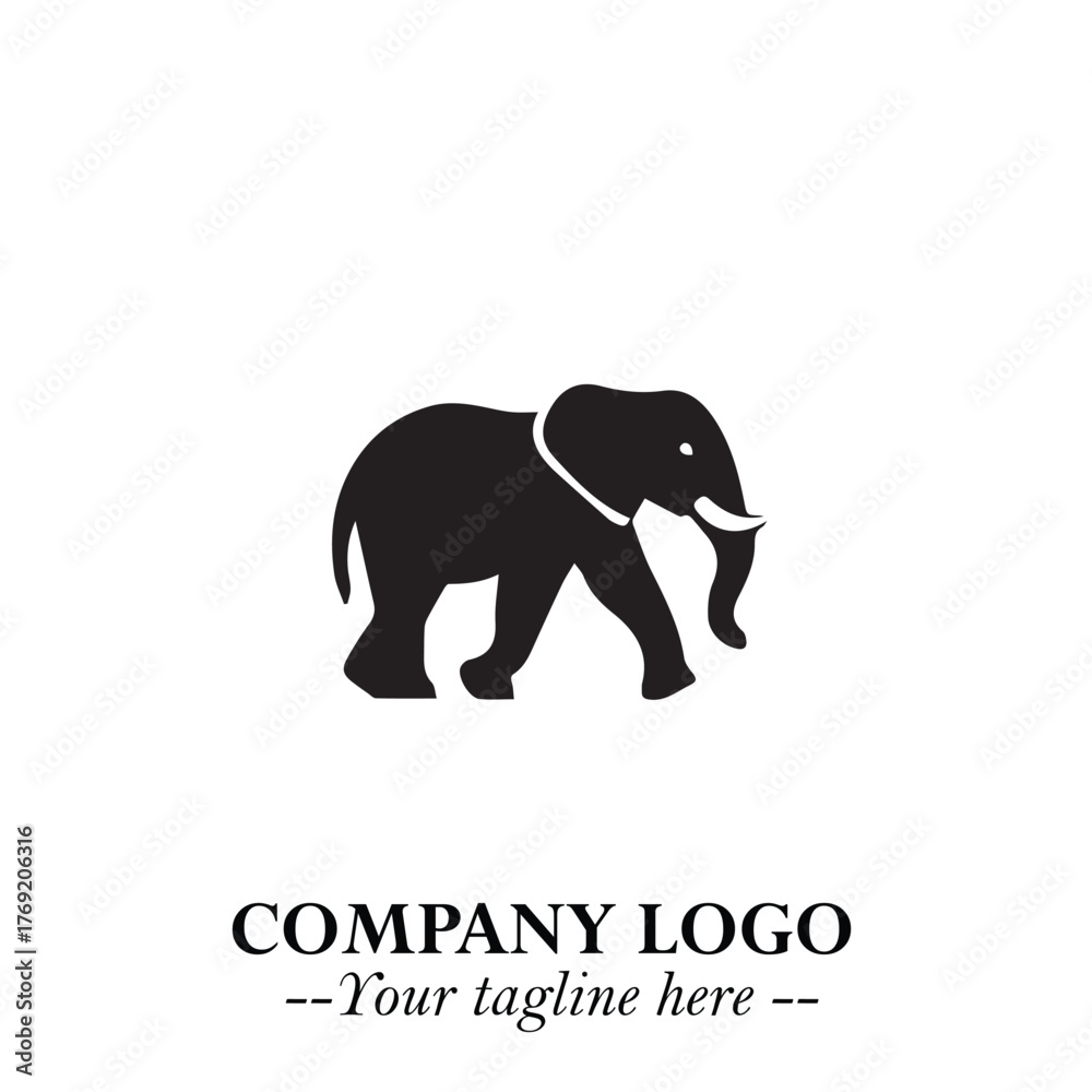 Obraz premium Majestic Elephant Logo Symbol in Black on White Background with Elegant Minimalist Modern Design