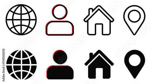 Contact icon set. Containing e-mail, phone, address, customer service, call, website and more. Solid icons vector collection.